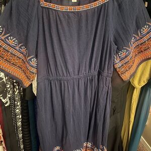 Boden Navy Dress with Orange Embroidery